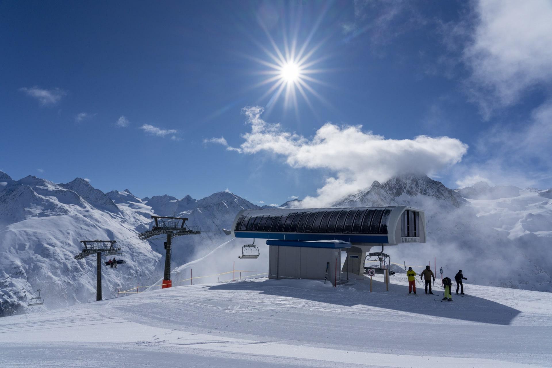 Vent Skigebiet Skifahren Berge Sonne Schnee